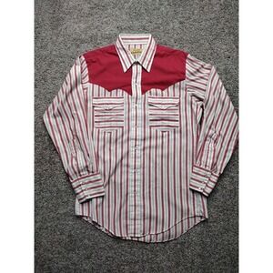 VTG Chute 1 Mens Color Block Red Striped Pearl Snap Western Shirt SZ Med